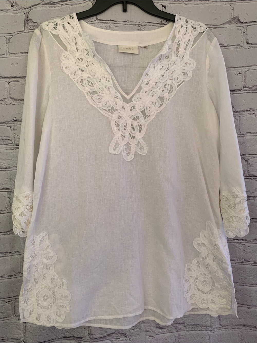 Chico's Ivory White Lace-Trim Shirt